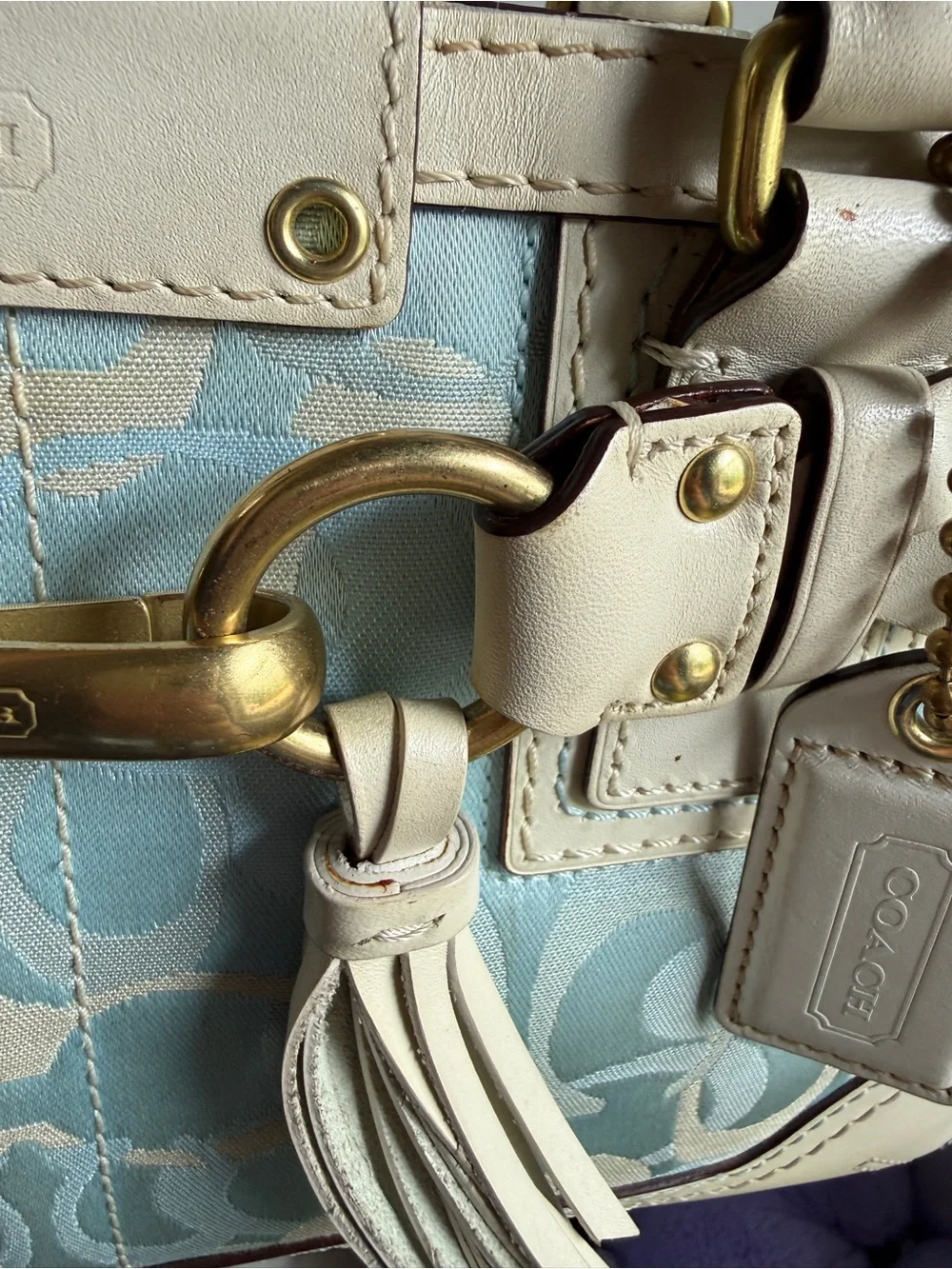 Rare Coach Hampton optic signature carryall shoulder bag baby blue